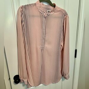 Anne Klein Pink Blouse with Black Dot Stripe